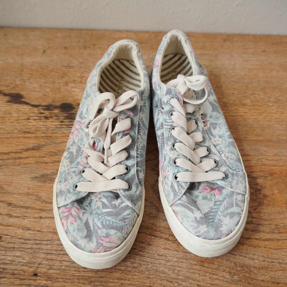 Taos Women's 9.5 Plim Soul Sneakers Blue Floral Tropical Canvas Lace Up